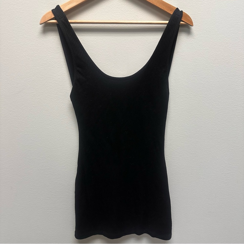 Superdown Sleek Black Ribbed Tank Top Tunic Womens Size S Cotton Summer Light